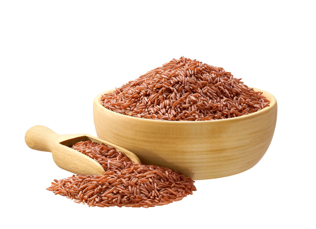 Whole grain red rice with its natural reddish hue