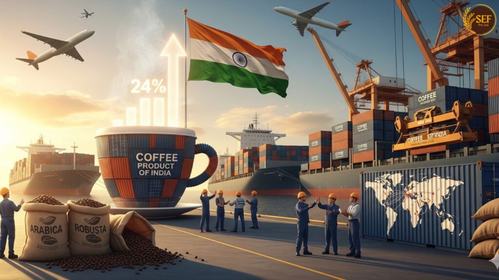 Indian coffee exports rise 24% in value in 2025 despite lower shipment volumes.