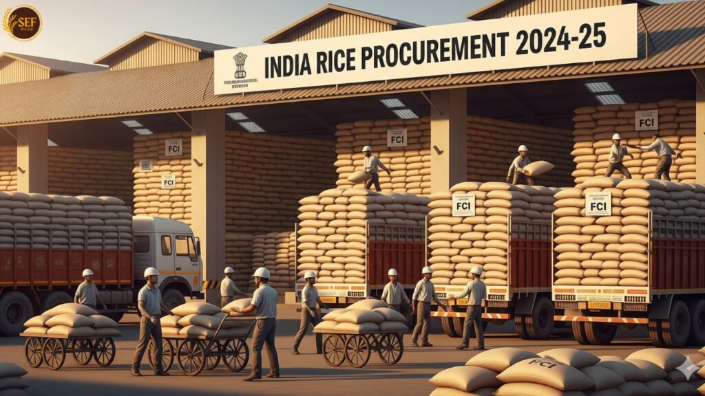 India’s rice procurement rises 4% in 2024-25 season as FCI depots overflow with surplus grain.