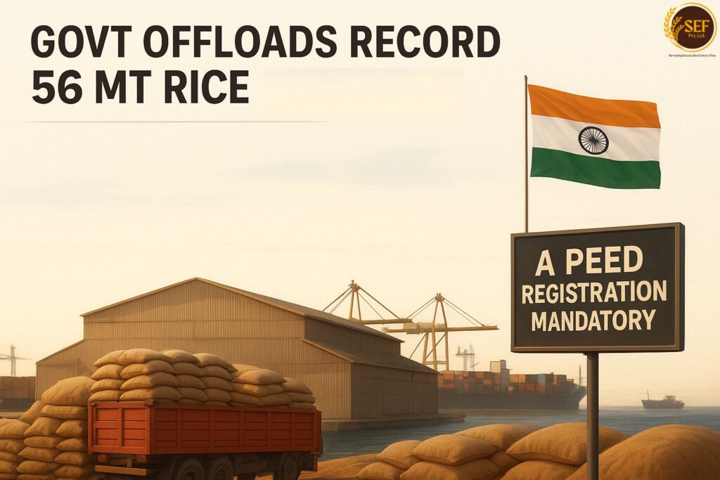 Indian government offloads record 5.6 MT rice amid record FCI stockpiles in 2025.
