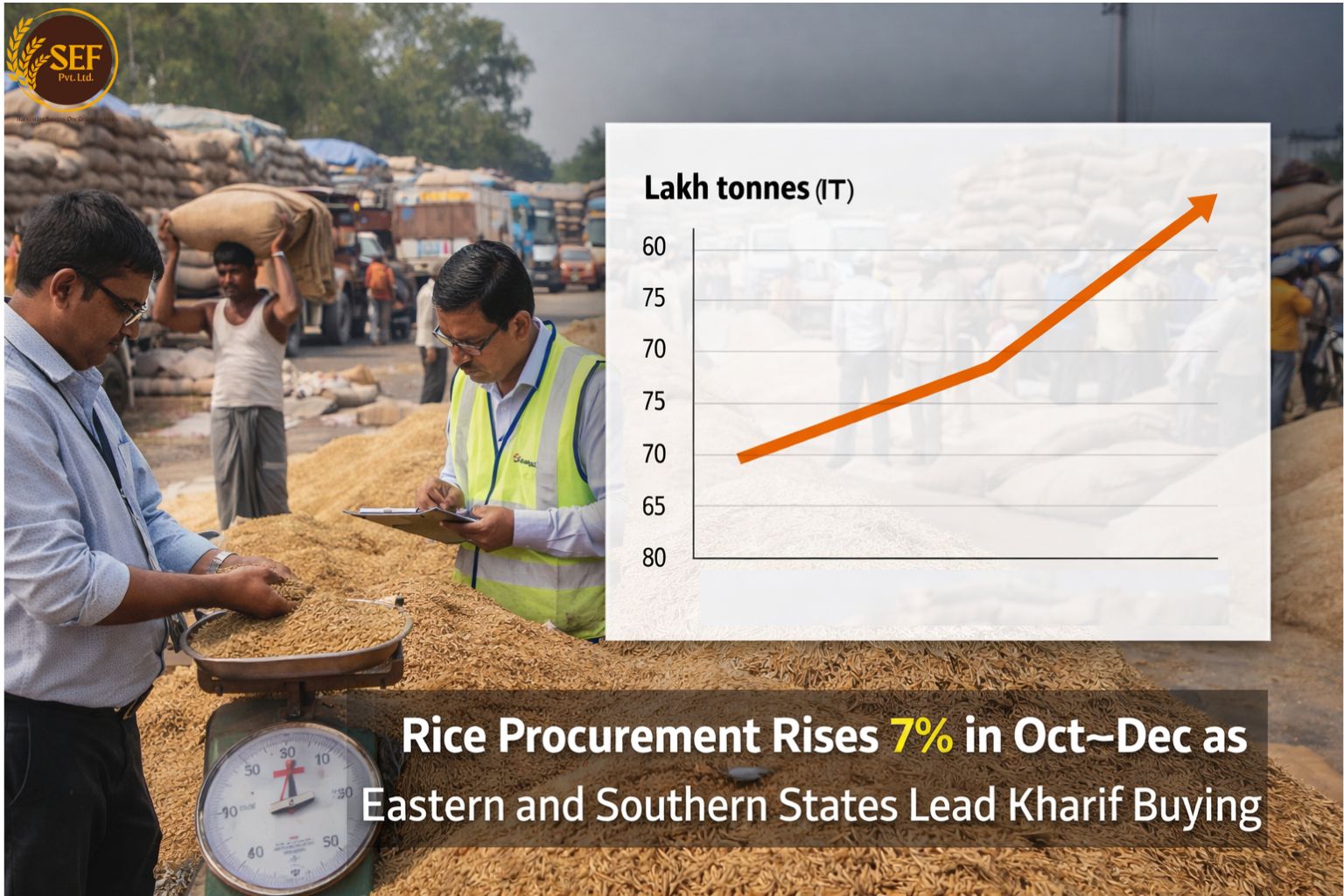 India’s rice procurement rises 7% in Oct–Dec with strong buying from eastern and southern states.